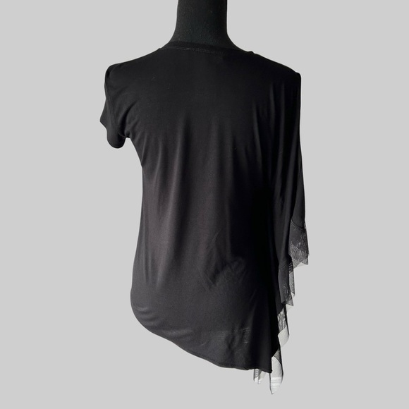 BCBGmaxazria  Black Asymmetrical Sleeve "Laguna" top - Picture 3 of 14